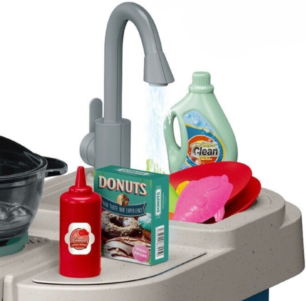 Cogo – Blue Pretend Play Kitchen Set with Light, Sound Effects – 67 Accessories