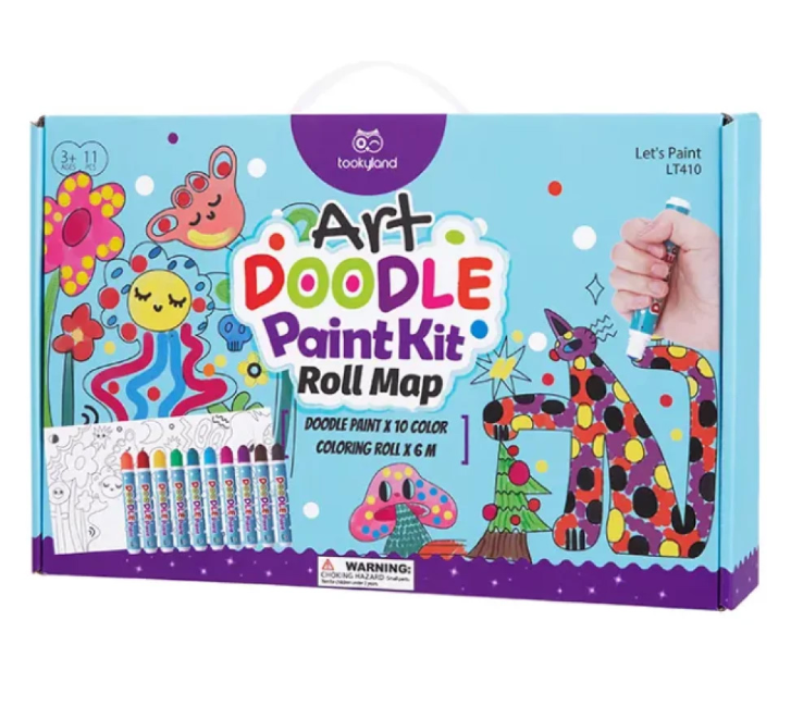 TookyToy - 2-in-1 Dot Art Painting Kit and Colouring Roll: 10 Colours