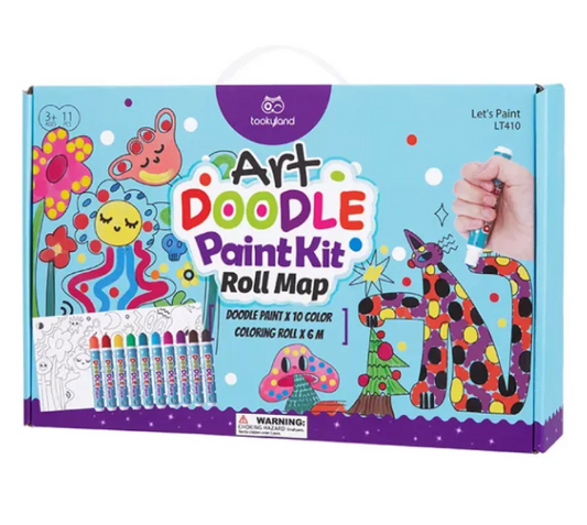TookyToy - 2-in-1 Dot Art Painting Kit and Colouring Roll: 10 Colours