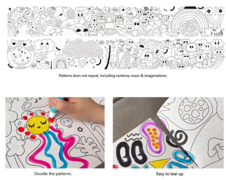 TookyToy - 2-in-1 Dot Art Painting Kit and Colouring Roll: 10 Colours